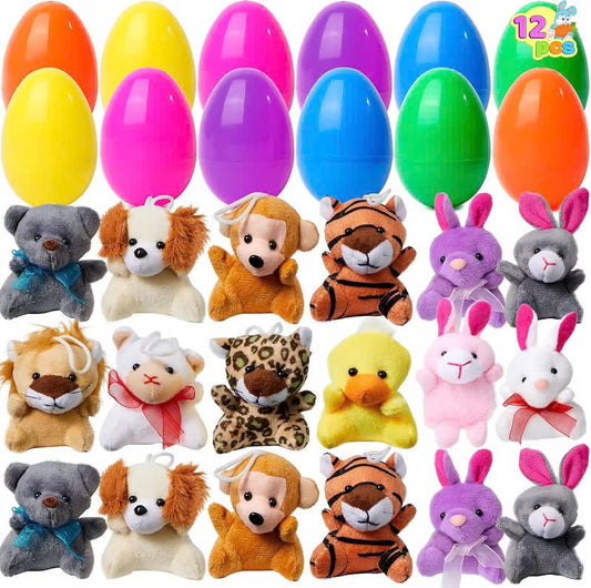 🐆🐈‍⬛🐎12/24/36 Pcs Prefilled Easter Eggs, Filled with Plush Animal Toys