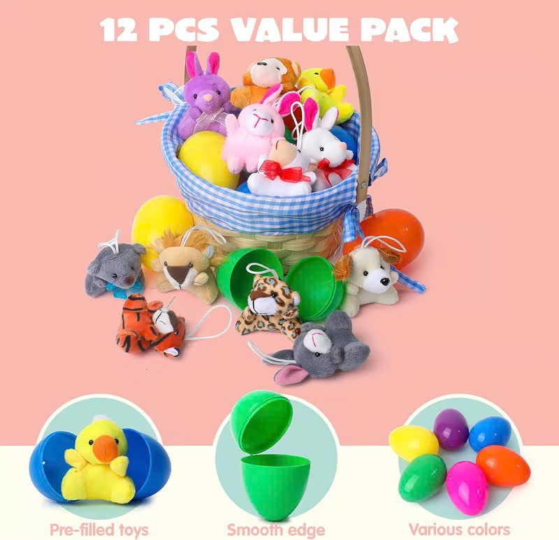 🐆🐈‍⬛🐎12/24/36 Pcs Prefilled Easter Eggs, Filled with Plush Animal Toys