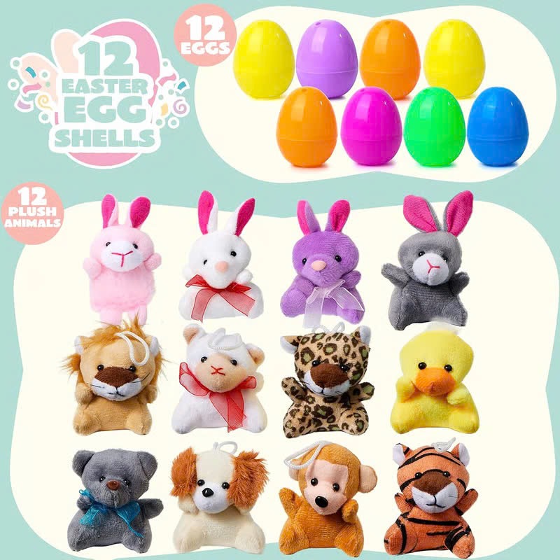 🐆🐈‍⬛🐎12/24/36 Pcs Prefilled Easter Eggs, Filled with Plush Animal Toys