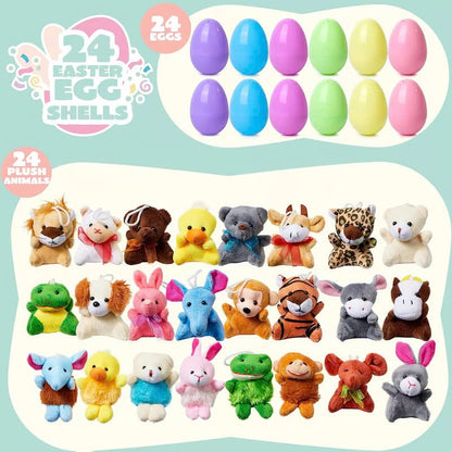 🐆🐈‍⬛🐎12/24/36 Pcs Prefilled Easter Eggs, Filled with Plush Animal Toys