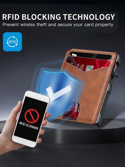 💼🔒Premium Aluminum RFID Blocking Minimalist Wallet for Men — Pop-Up Card Access, Money Clip & ID Window