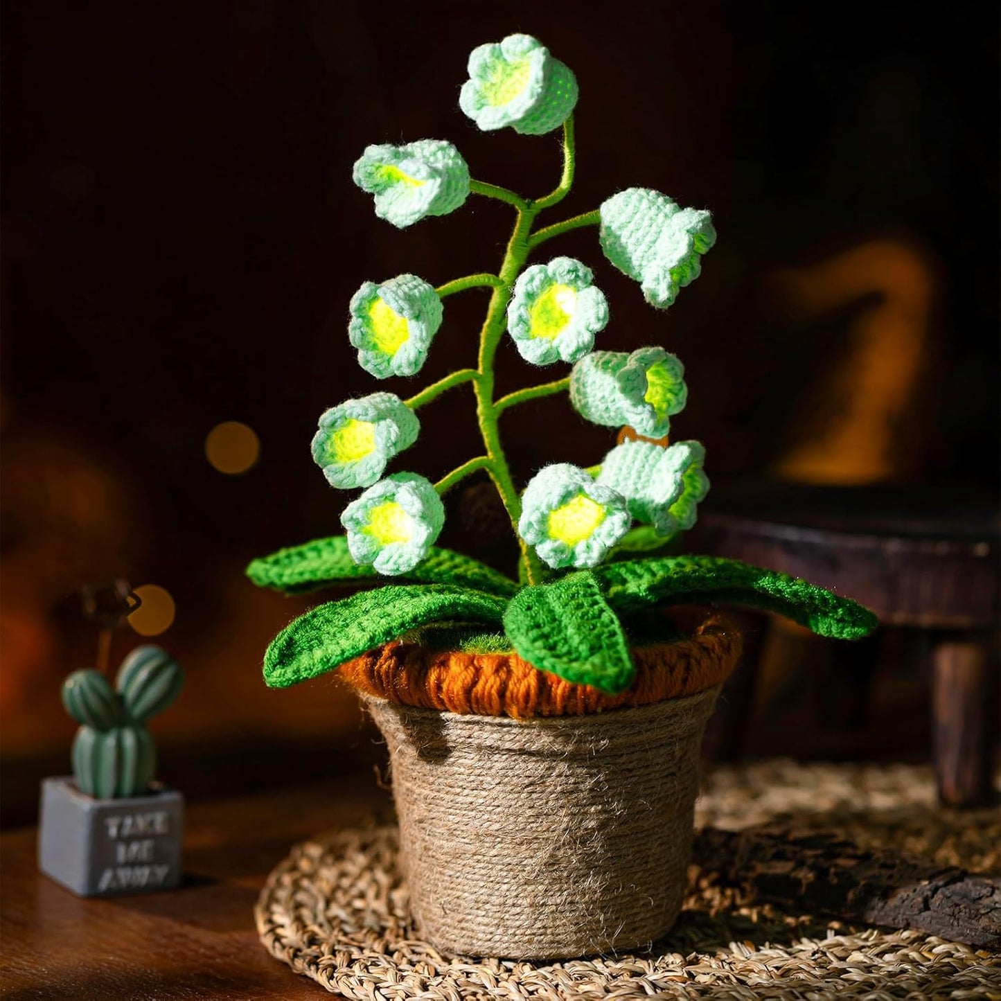 Lily of The Valley Lamp, Crochet Artificial Flowers with Night Lights, Cordless Table Lamp - Women Gift Ideas for Christmas Valentine Mother's Day, Desk Home Decorations