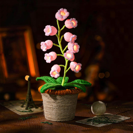 Lily of The Valley Lamp, Crochet Artificial Flowers with Night Lights, Cordless Table Lamp - Women Gift Ideas for Christmas Valentine Mother's Day, Desk Home Decorations